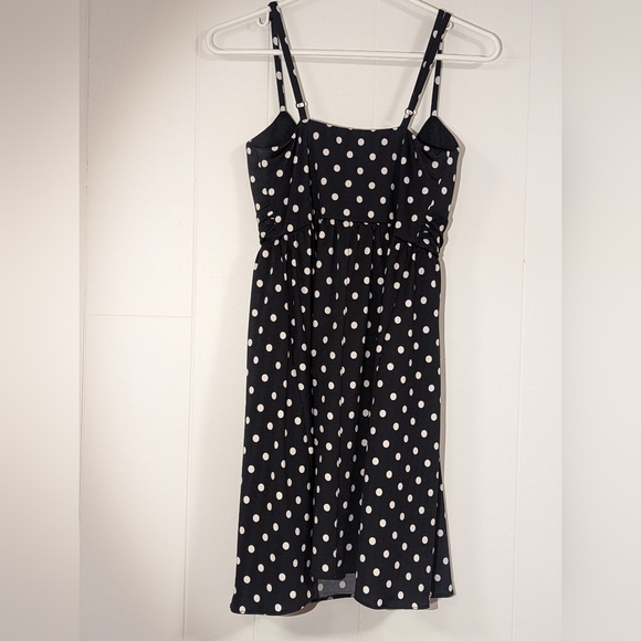 Le Chateau Small Black with White Polka Dots Spaghetti Strap Fit n Flare Dress - Picture 2 of 5